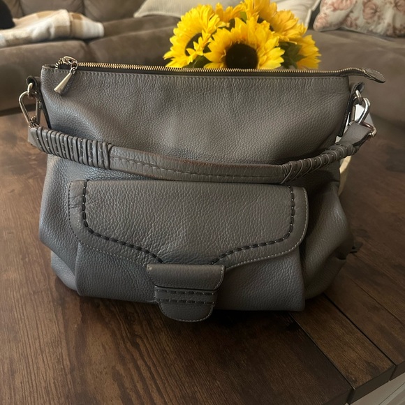 Plinio Visona Elegant Gray Leather Shoulder Bag - Picture 1 of 6